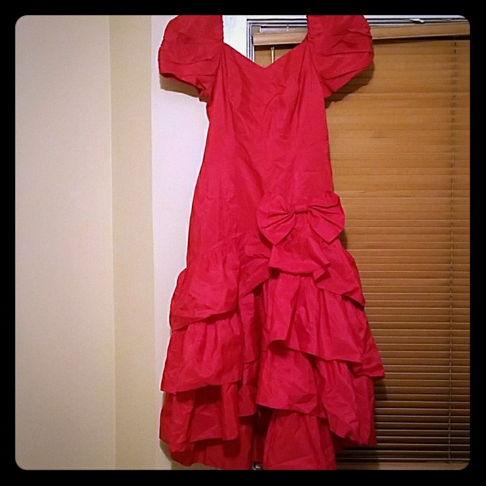 80s prom dress - red, ruffles